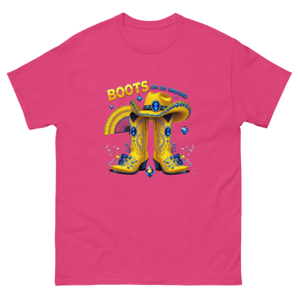 Yellow Glam Cowgirl Tee – Boots on Da Ground Design Women Tees Style Junction – Custom Digital Designs & Apparel Heliconia S