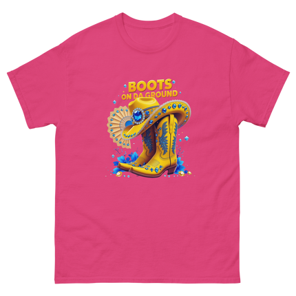 Bold Western Bling Tee – Yellow Boots & Hat Look Women Tees Style Junction – Custom Digital Designs & Apparel Heliconia S