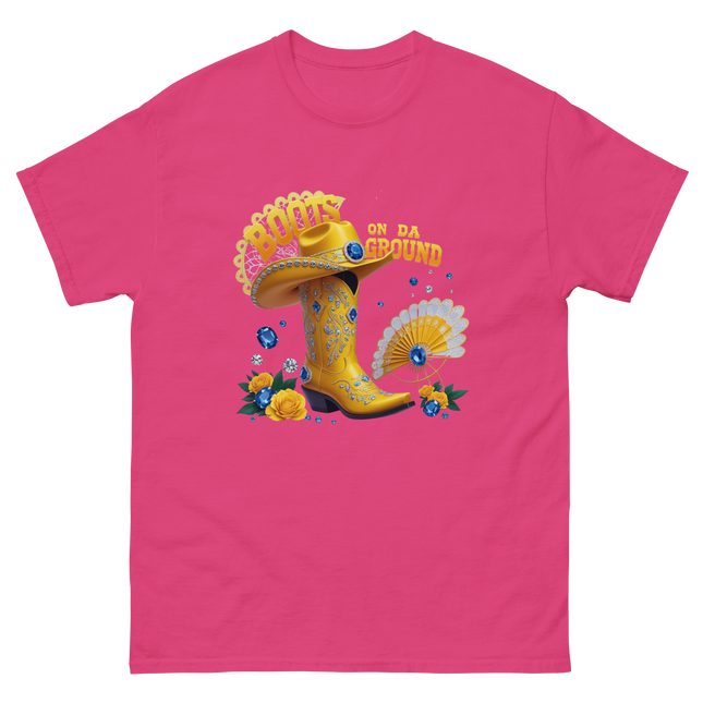 Boots on Da Ground Tee – Bright Yellow Jewel Style Women Tees Style Junction – Custom Digital Designs & Apparel Heliconia S