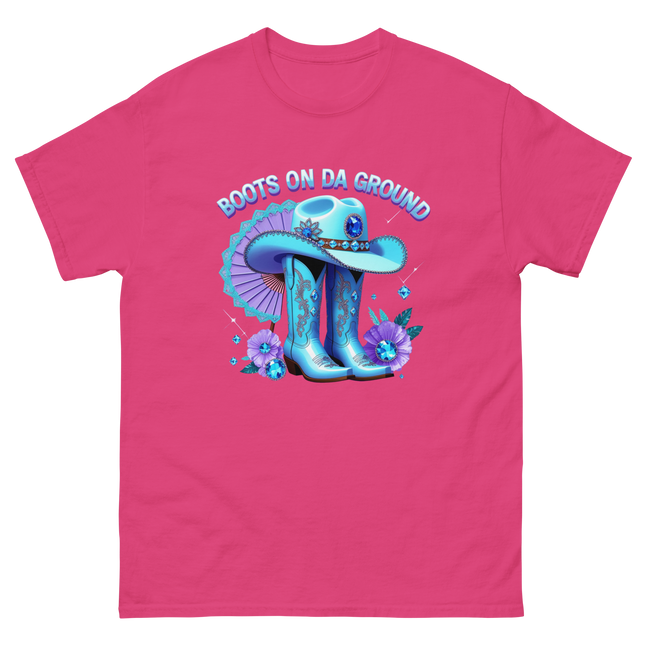 Light Blue Cowgirl Tee – Boots on Da Ground Western Glam Women Tees Style Junction – Custom Digital Designs & Apparel Heliconia S