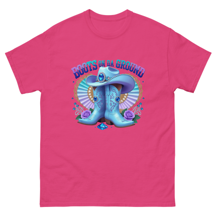 Western Shine Tee – Boots on Da Ground in Cool Blue Women Tees Style Junction – Custom Digital Designs & Apparel Heliconia S