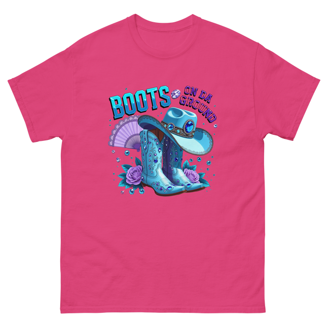 Pastel Cowgirl Tee – Light Blue Boots on Da Ground Vibe Women Tees Style Junction – Custom Digital Designs & Apparel Heliconia S