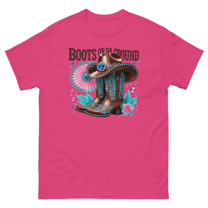 Brown Rhinestone Cowgirl Boots Tee – Boots on Da Ground #1 Women Tees Style Junction – Custom Digital Designs & Apparel Heliconia S