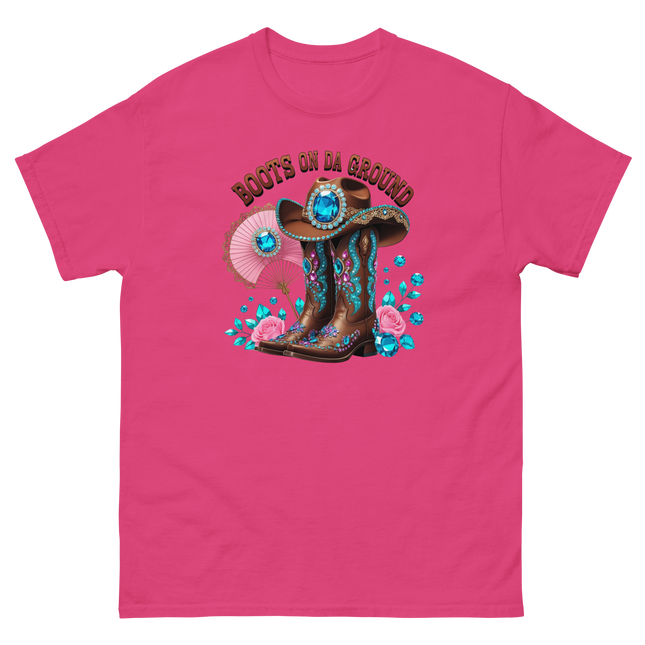 Brown Rhinestone Cowgirl Boots Tee – Boots on Da Ground #5 Women Tees Style Junction – Custom Digital Designs & Apparel Heliconia S