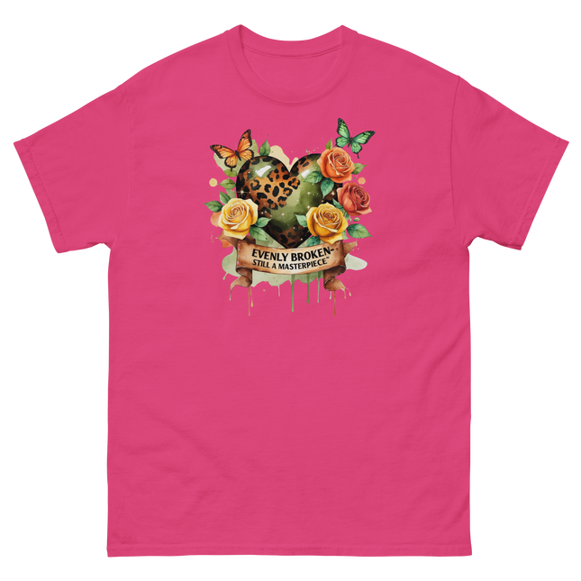 Evenly Broken Leopard Heart Tee – Watercolor Floral Vibes #1 Women Tees Style Junction – Custom Digital Designs & Apparel Heliconia S