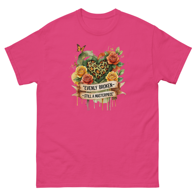 Evenly Broken Leopard Heart Tee – Watercolor Floral Vibes #2 Women Tees Style Junction – Custom Digital Designs & Apparel Heliconia S