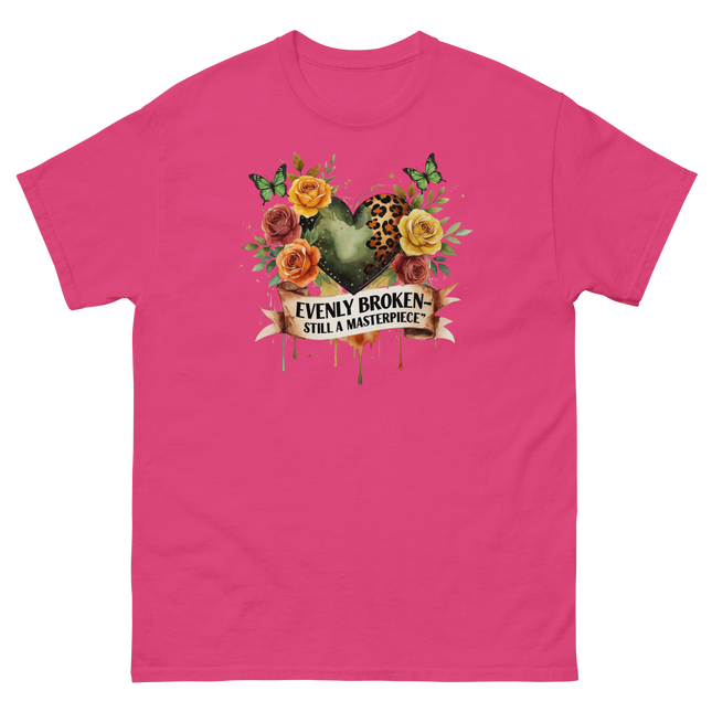 Evenly Broken Leopard Heart Tee – Watercolor Floral Vibes #3 Women Tees Style Junction – Custom Digital Designs & Apparel Heliconia S