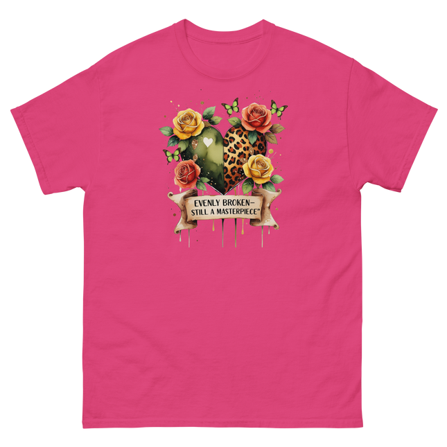 Evenly Broken Leopard Heart Tee – Watercolor Floral Vibes #4 Women Tees Style Junction – Custom Digital Designs & Apparel Heliconia S