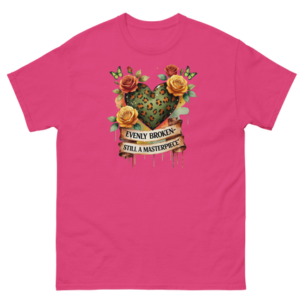 Evenly Broken Leopard Heart Tee – Watercolor Floral Vibes #5 Women Tees Style Junction – Custom Digital Designs & Apparel Heliconia S