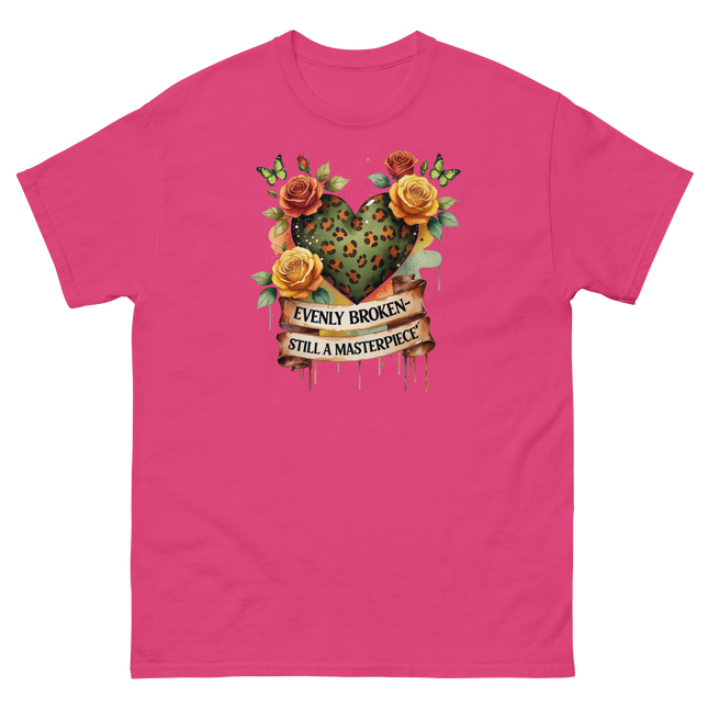 Evenly Broken Leopard Heart Tee – Watercolor Floral Vibes #5 Women Tees Style Junction – Custom Digital Designs & Apparel Heliconia S