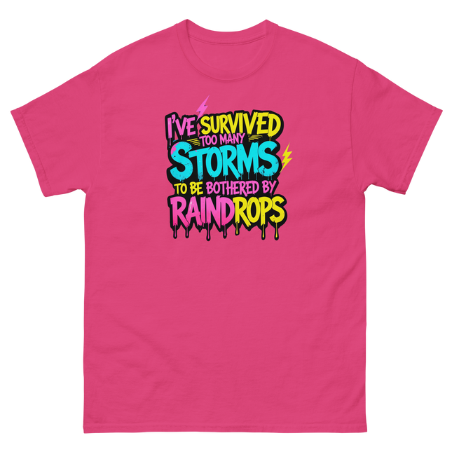 Survived the Storms Statement Tee – Neon Streetwear Bold Vibes Women Tees Style Junction – Custom Digital Designs & Apparel Heliconia S