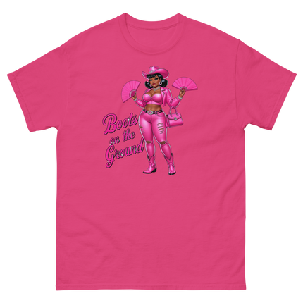 Pink Glam Cowgirl Tee – Boots on the Ground Graphic Shirt #1 Women Tees Style Junction – Custom Digital Designs & Apparel Heliconia S