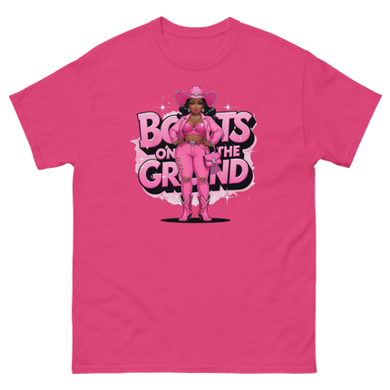 Pink Glam Cowgirl Tee – Boots on the Ground Graphic Shirt #2 Women Tees Style Junction – Custom Digital Designs & Apparel Heliconia S