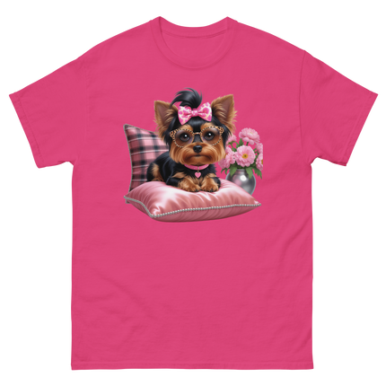 Yorkie Glam Tee – Pink Leopard Print Dog Graphic Shirt #4 Women Tees Style Junction – Custom Digital Designs & Apparel Heliconia S
