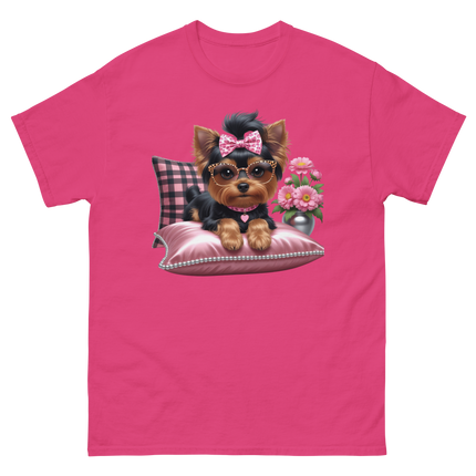 Yorkie Glam Tee – Pink Leopard Print Dog Graphic Shirt #5 Women Tees Style Junction – Custom Digital Designs & Apparel Heliconia S