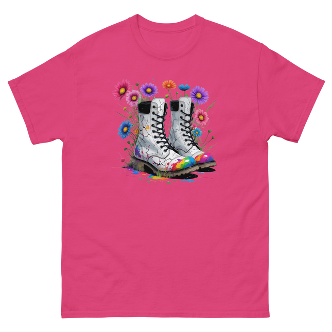 Rainbow Combat Boots Tee – Floral Festival Graphic Shirt #1 Women Tees Style Junction – Custom Digital Designs & Apparel Heliconia S