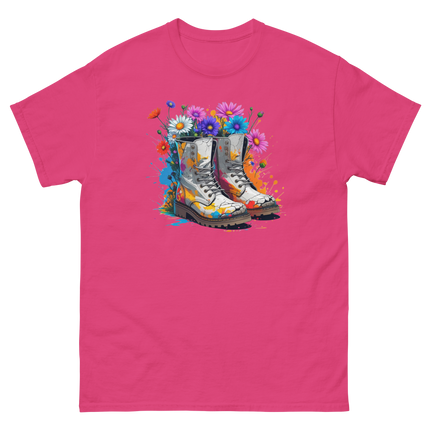 Rainbow Combat Boots Tee – Floral Festival Graphic Shirt #2 Women Tees Style Junction – Custom Digital Designs & Apparel Heliconia S