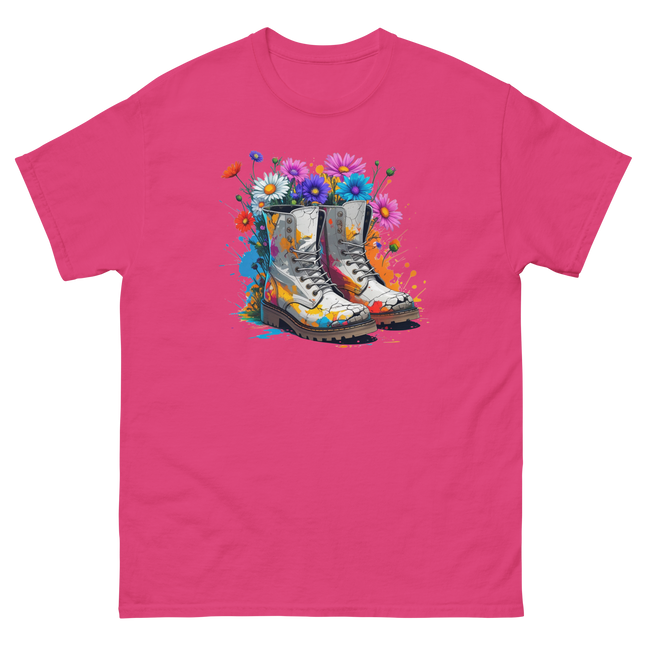 Rainbow Combat Boots Tee – Floral Festival Graphic Shirt #2 Women Tees Style Junction – Custom Digital Designs & Apparel Heliconia S