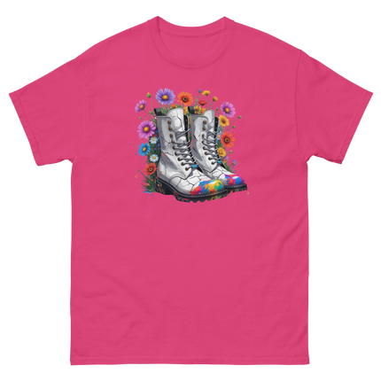 Rainbow Combat Boots Tee – Floral Festival Graphic Shirt #3 Women Tees Style Junction – Custom Digital Designs & Apparel Heliconia S