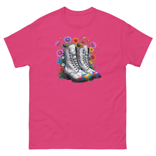 Rainbow Combat Boots Tee – Floral Festival Graphic Shirt #3 Women Tees Style Junction – Custom Digital Designs & Apparel Heliconia S