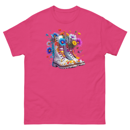 Rainbow Combat Boots Tee – Floral Festival Graphic Shirt #4 Women Tees Style Junction – Custom Digital Designs & Apparel Heliconia S
