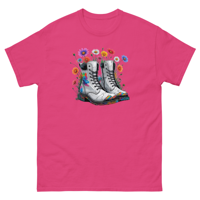 Rainbow Combat Boots Tee – Floral Festival Graphic Shirt #5 Women Tees Style Junction – Custom Digital Designs & Apparel Heliconia S