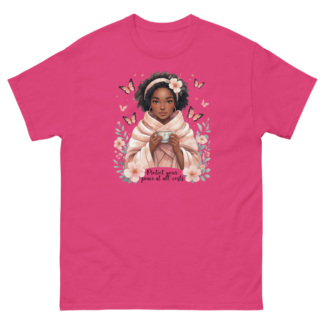 Protect Your Peace Tee – Floral Afro Soft Aesthetic Design #1 Women Tees Style Junction – Custom Digital Designs & Apparel Heliconia S