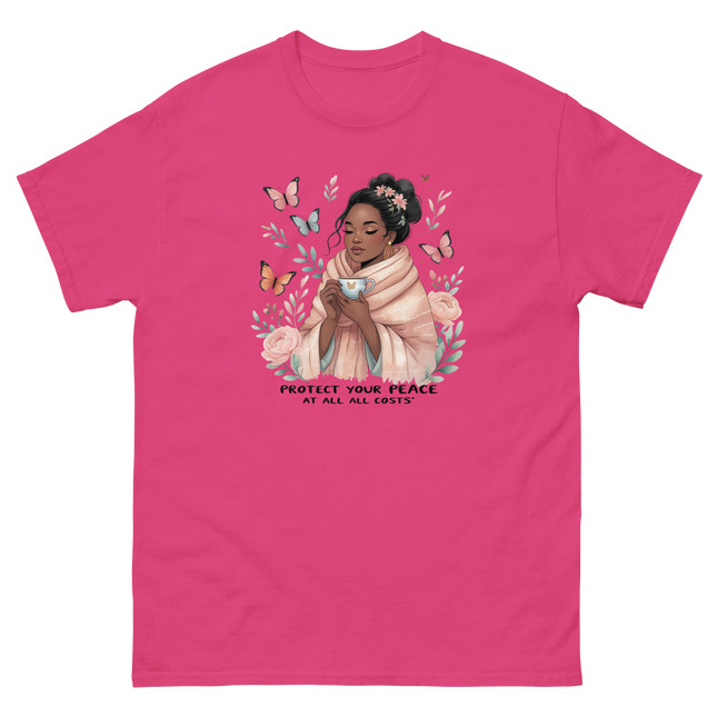 Protect Your Peace Tee – Floral Afro Soft Aesthetic Design #2 Women Tees Style Junction – Custom Digital Designs & Apparel Heliconia S