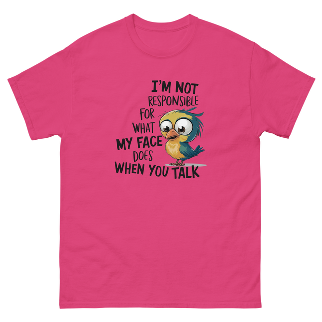 Funny Bird Face Reaction Tee – I'm Not Responsible Design Women Tees Style Junction – Custom Digital Designs & Apparel Heliconia S