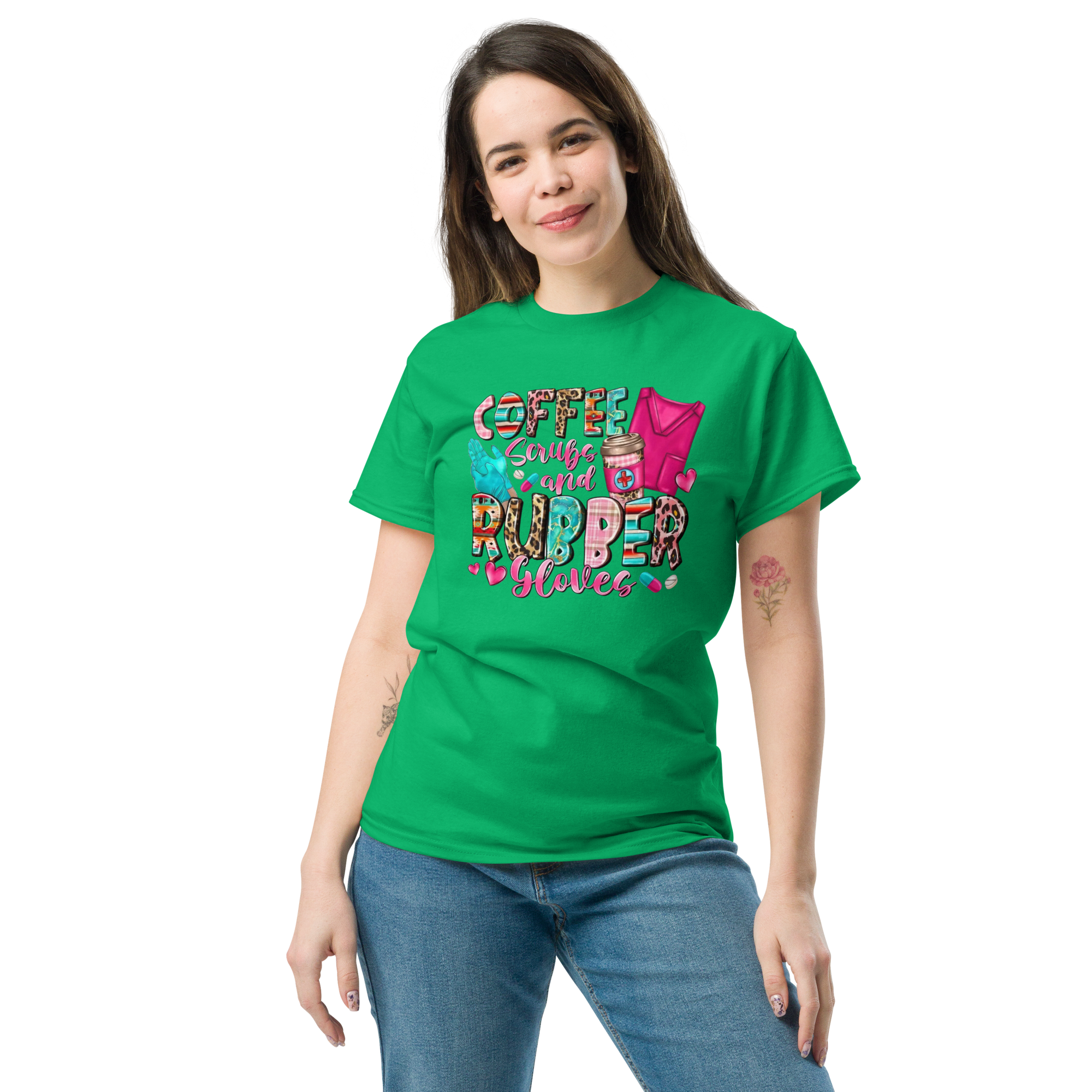 Coffee Scrubs and Rubber Gloves Unisex Custom Sweatshirt Classic T-shirt Physical T-Shirt Style-Junction