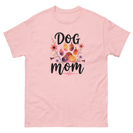 Dog Mom Sunset Floral T-Shirt – Heartbeat Paw Print Design Women Tees Style Junction – Custom Digital Designs & Apparel Light Pink S