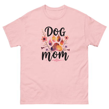 Dog Mom Sunset Floral T-Shirt – Heartbeat Paw Print Design Women Tees Style Junction – Custom Digital Designs & Apparel Light Pink S
