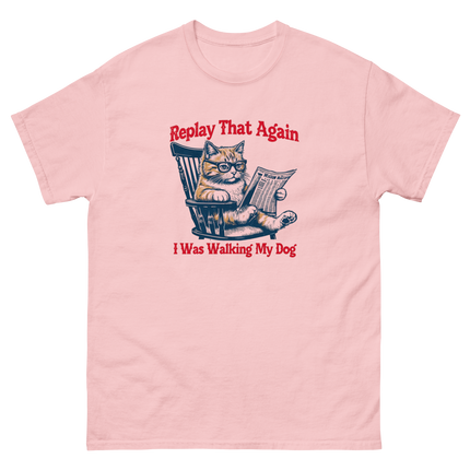 Replay That Again Cat Tee – Funny Retro Dog Quote T-Shirt Women Tees Style Junction – Custom Digital Designs & Apparel Light Pink S
