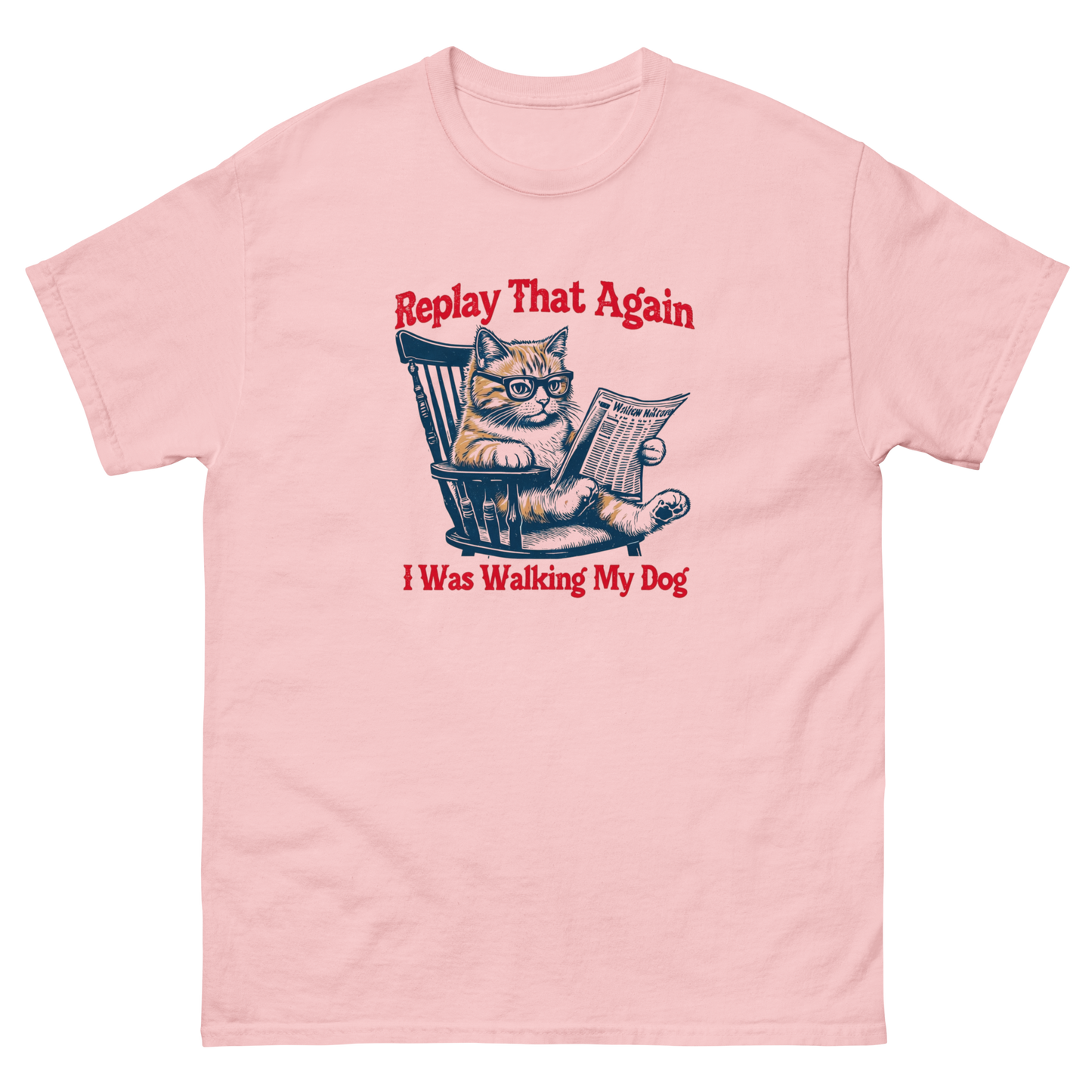 Replay That Again Cat Tee – Funny Retro Dog Quote T-Shirt Women Tees Style Junction – Custom Digital Designs & Apparel Light Pink S
