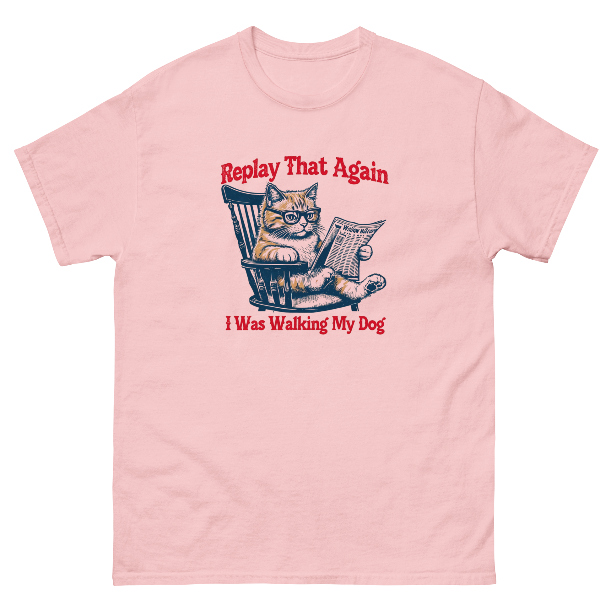 Replay That Again Cat Tee – Funny Retro Dog Quote T-Shirt Women Tees Style Junction – Custom Digital Designs & Apparel Light Pink S