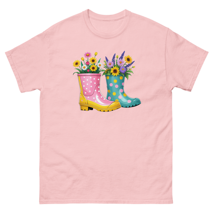 Floral Rain Boots Tee – Colorful Spring Garden Design Women Tees Style Junction – Custom Digital Designs & Apparel