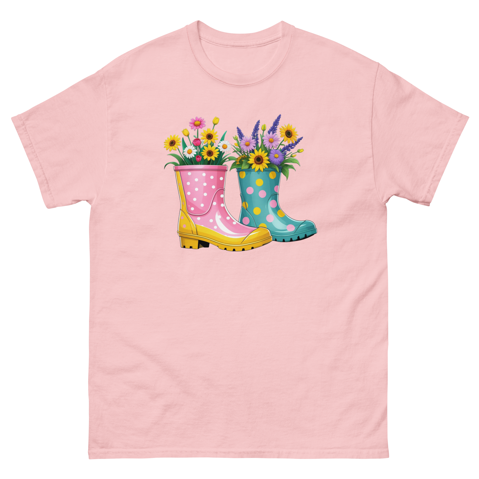Floral Rain Boots Tee – Colorful Spring Garden PNG Design Women Tees Style Junction – Custom Digital Designs & Apparel