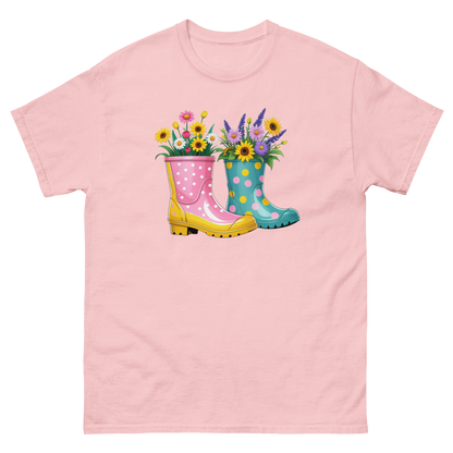 Floral Rain Boots Tee – Colorful Spring Garden PNG Design Women Tees Style Junction – Custom Digital Designs & Apparel