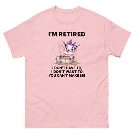 Retired Pig Coffee Tee – Funny Quote & Cute Cup Graphic Shirt Women Tees Style Junction – Custom Digital Designs & Apparel Light Pink S