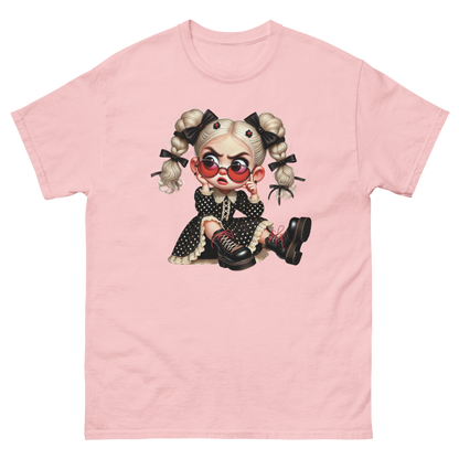 Sassy Blonde Pigtail Tee – Grumpy Doll in Polka Dot Dress Women Tees Style Junction – Custom Digital Designs & Apparel