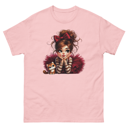 Cute Girl & Cat Tee – Red Tulle Skirt, Big Bow, Whimsical Style Women Tees Style Junction – Custom Digital Designs & Apparel