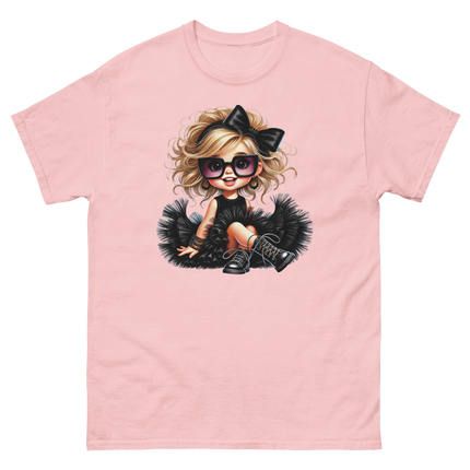 Blonde Curly Girl Tee – Tulle Skirt & Sunglasses Streetwear Women Tees Style Junction – Custom Digital Designs & Apparel Light Pink S