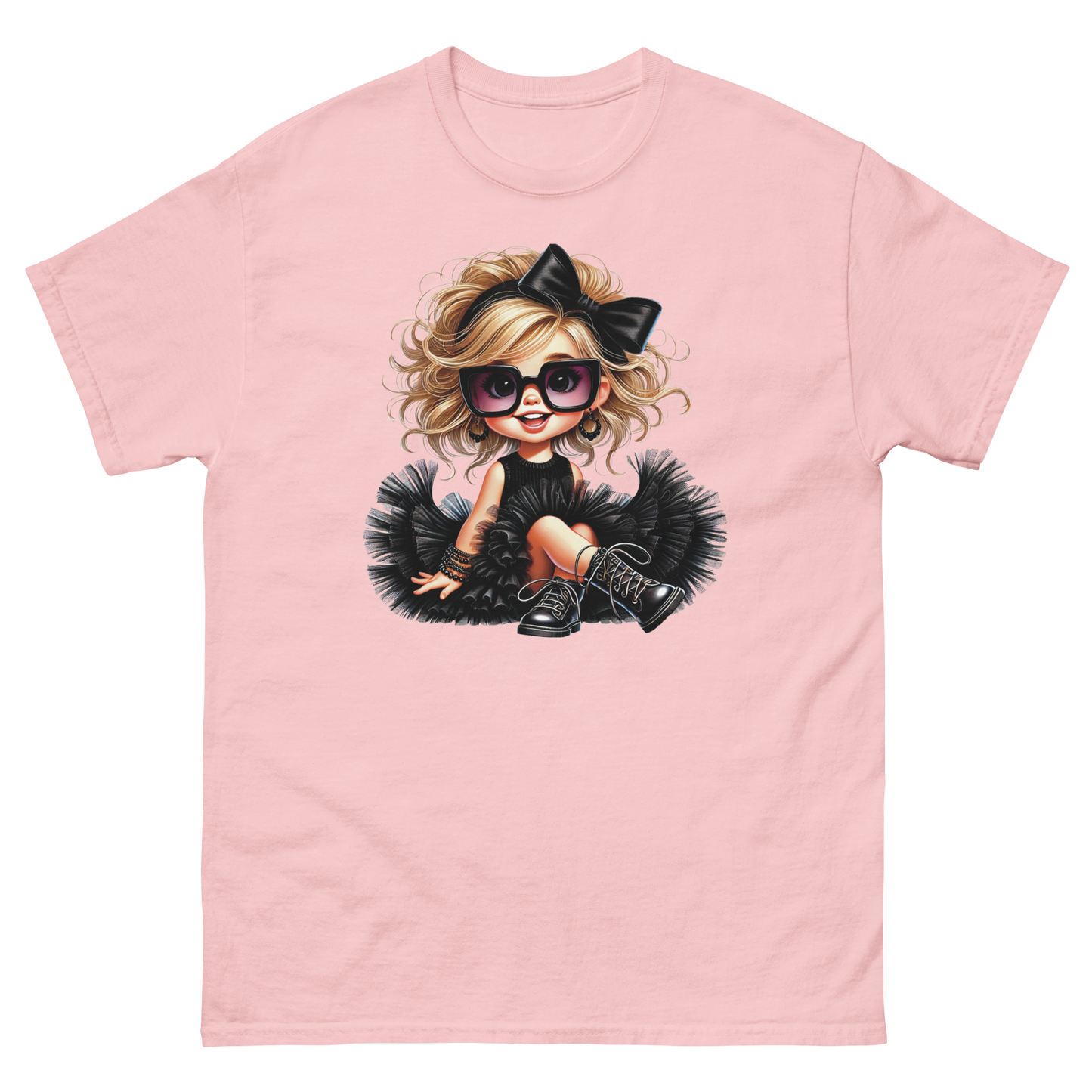 Blonde Curly Girl Tee – Tulle Skirt & Sunglasses Streetwear Women Tees Style Junction – Custom Digital Designs & Apparel Light Pink S