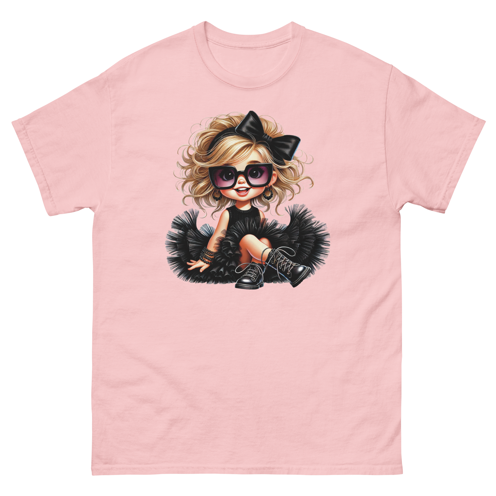 Blonde Curly Girl Tee – Tulle Skirt & Sunglasses Streetwear Women Tees Style Junction – Custom Digital Designs & Apparel Light Pink S