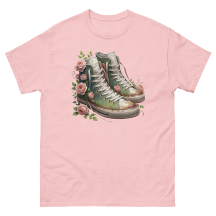 Floral High Top Sneaker Tee – Boho Chic Rose Graphic Shirt Women Tees Style Junction – Custom Digital Designs & Apparel Light Pink S