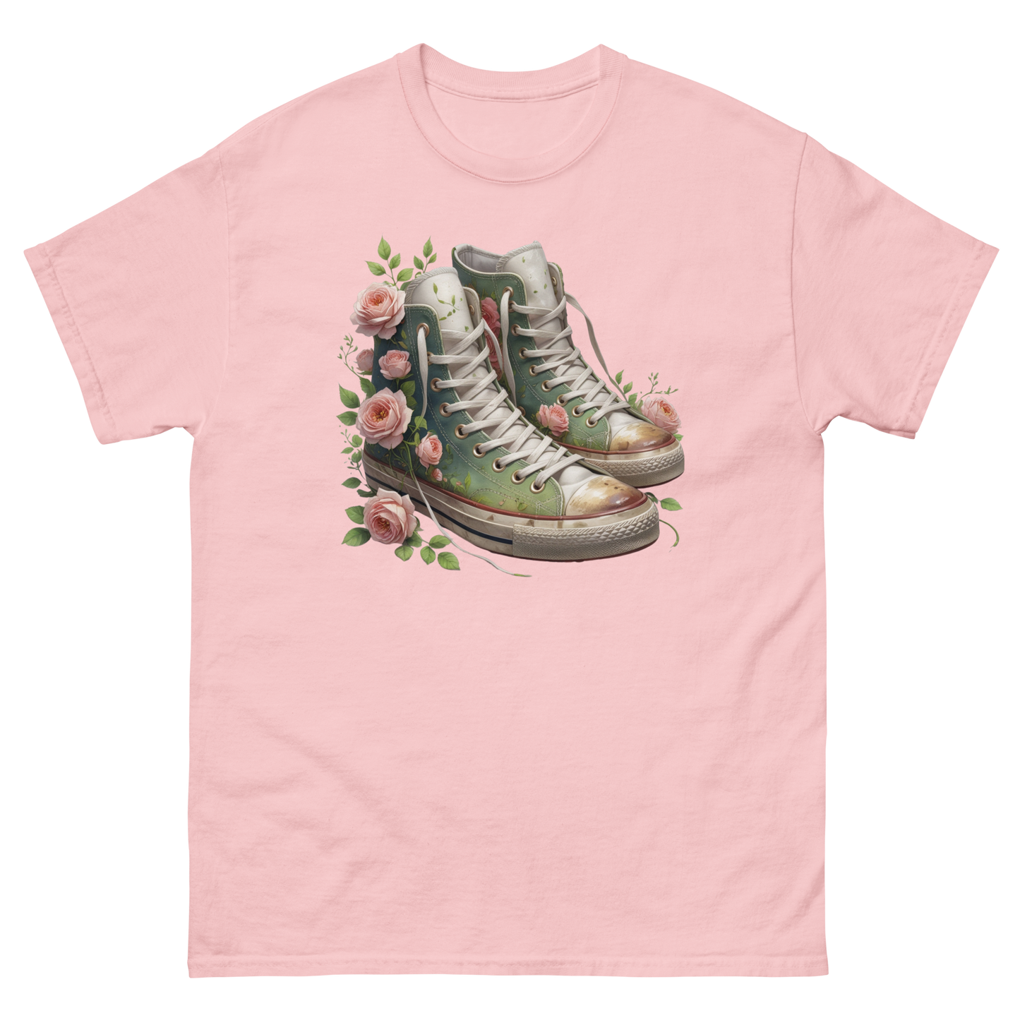 Floral High Top Sneaker Tee – Boho Chic Rose Graphic Shirt Women Tees Style Junction – Custom Digital Designs & Apparel Light Pink S