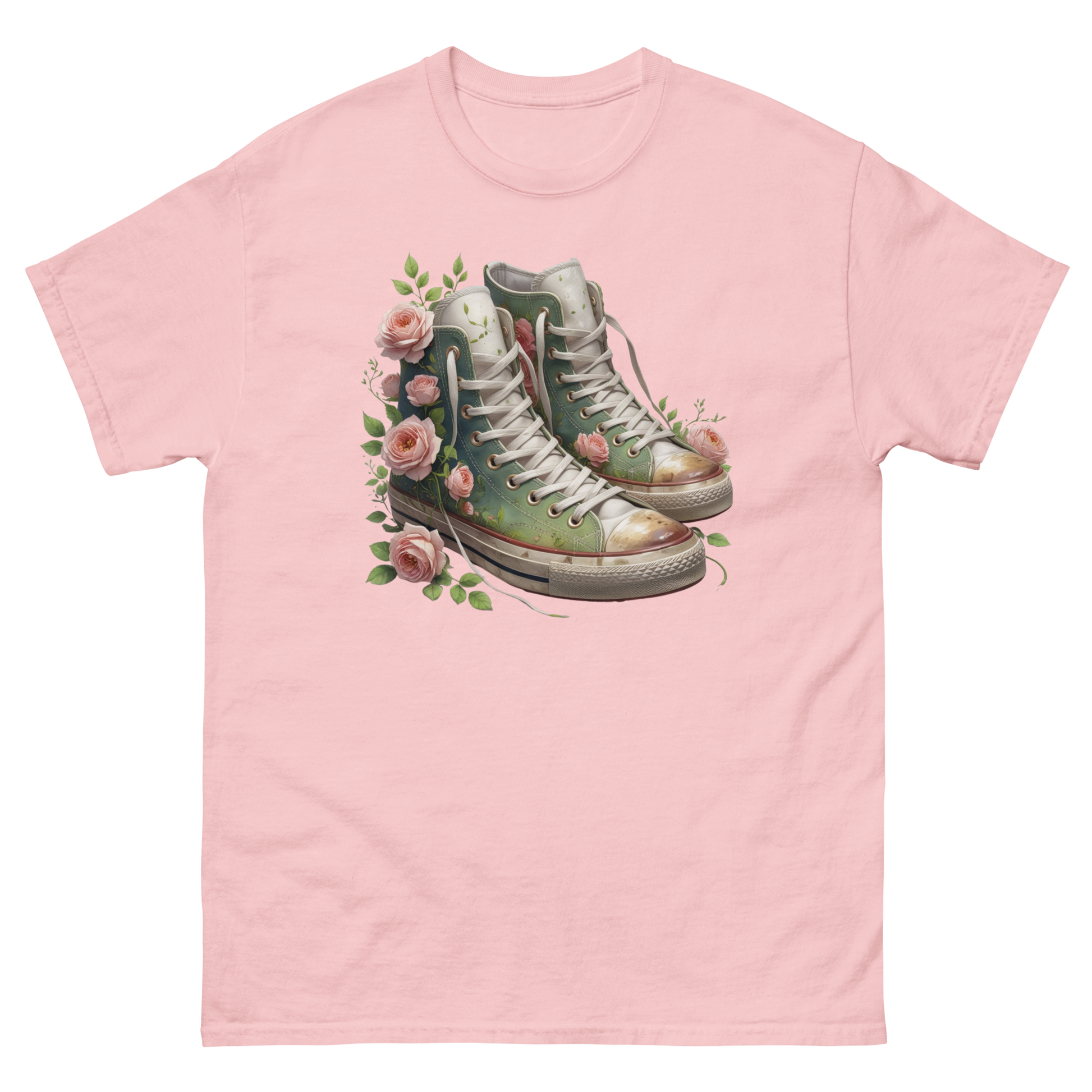 Floral High Top Sneaker Tee – Boho Chic Rose Graphic Shirt Women Tees Style Junction – Custom Digital Designs & Apparel Light Pink S
