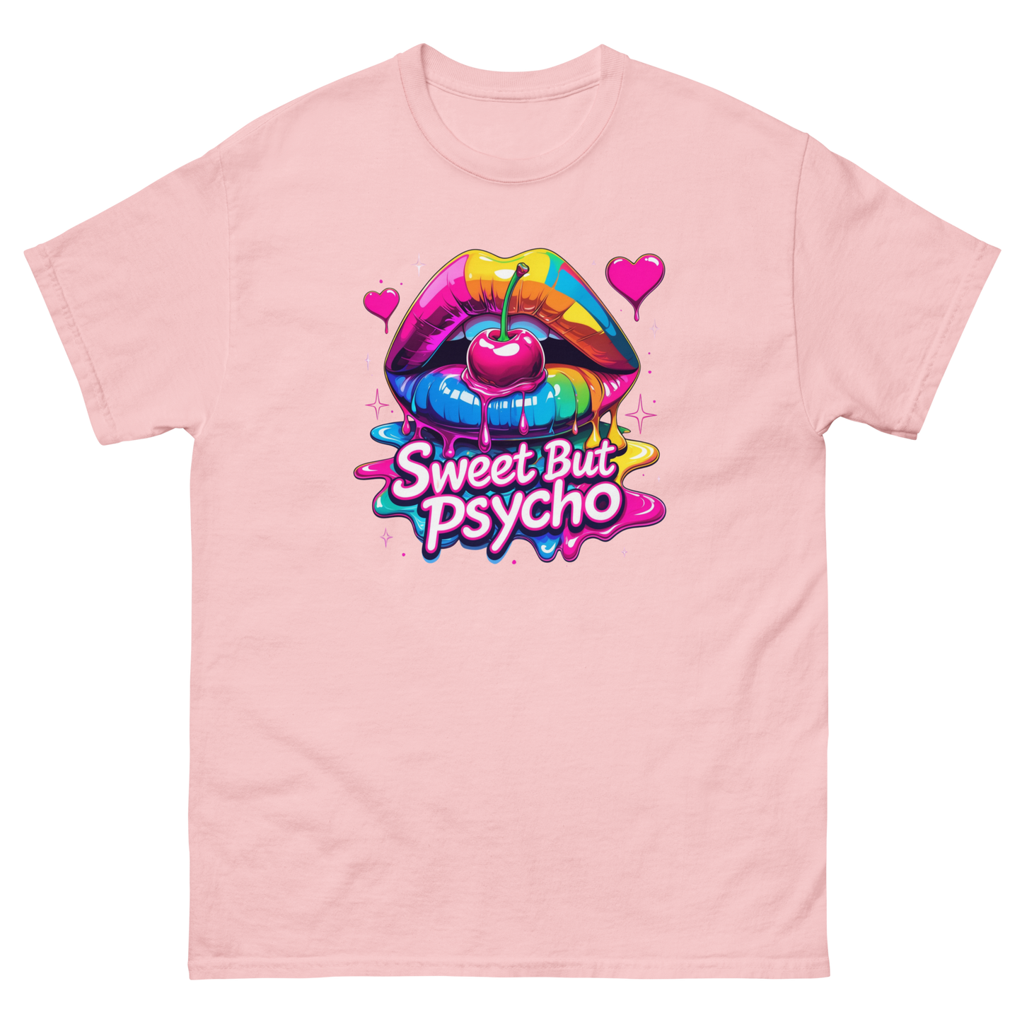 Sweet But Psycho Tee – Neon Cherry Dripping Lips Pop Art Women Tees Style Junction – Custom Digital Designs & Apparel