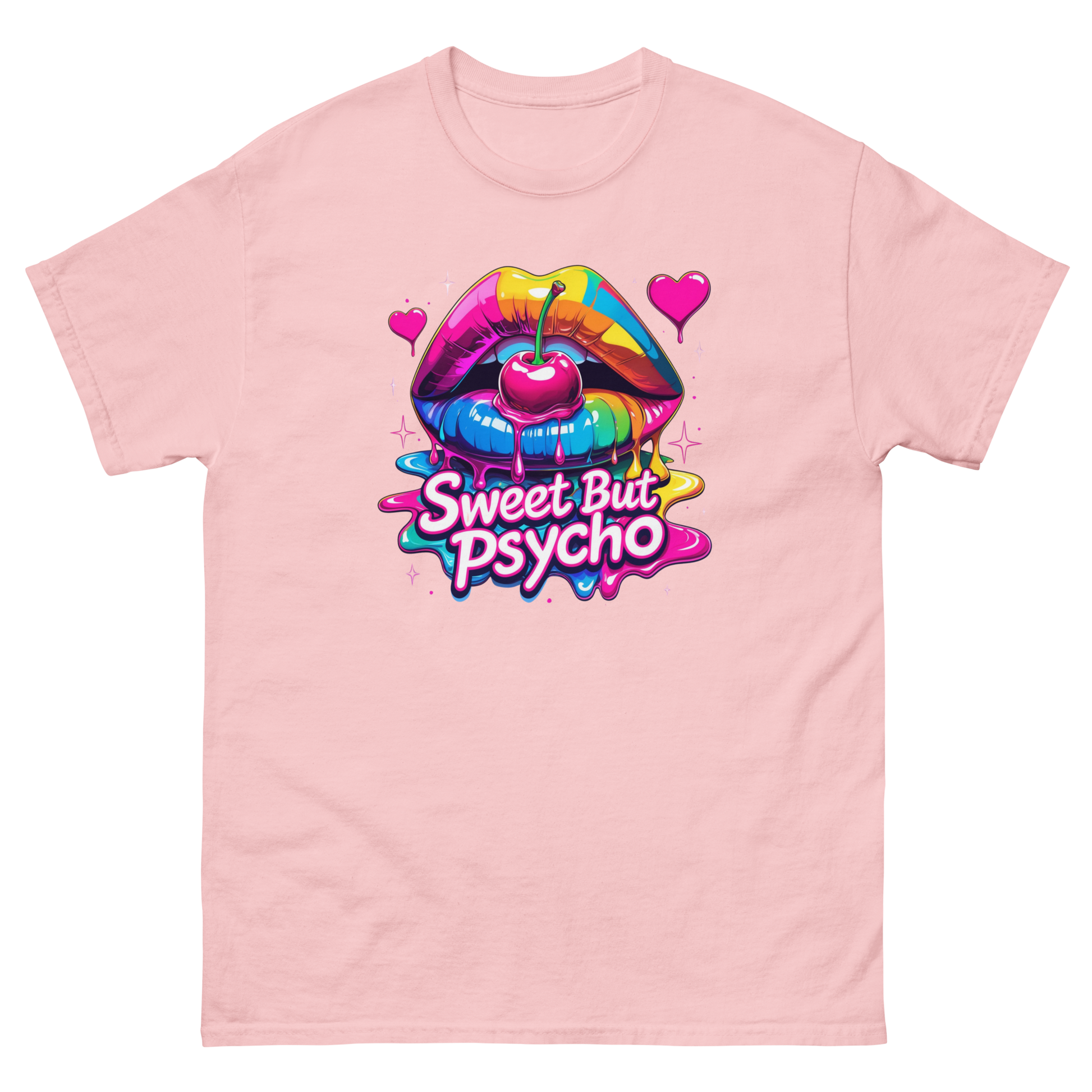 Sweet But Psycho Tee – Neon Cherry Dripping Lips Pop Art Women Tees Style Junction – Custom Digital Designs & Apparel