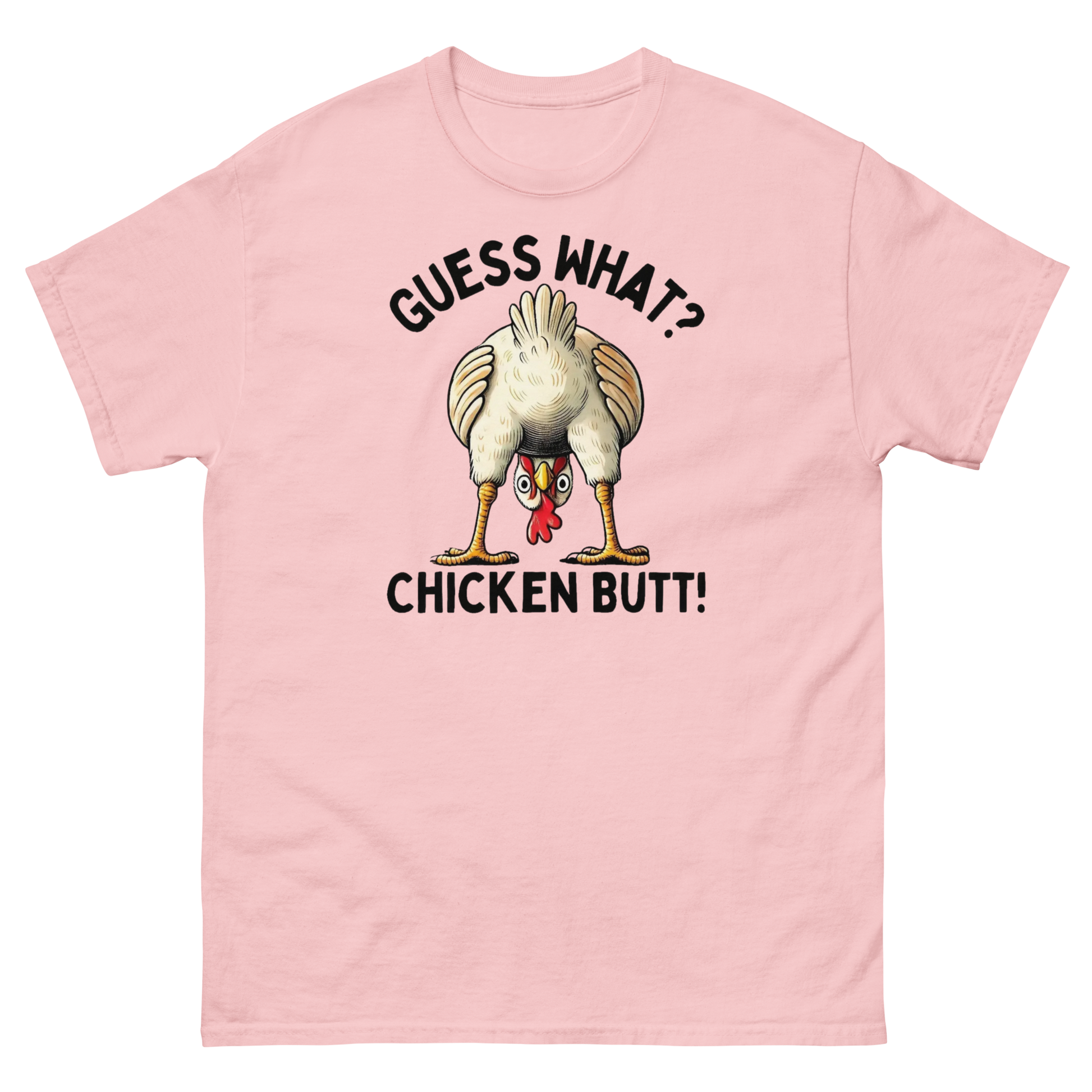 Funny Chicken Butt Tee – “Guess What” Comical Farm Graphic Shirt Women Tees Style Junction – Custom Digital Designs & Apparel Light Pink S
